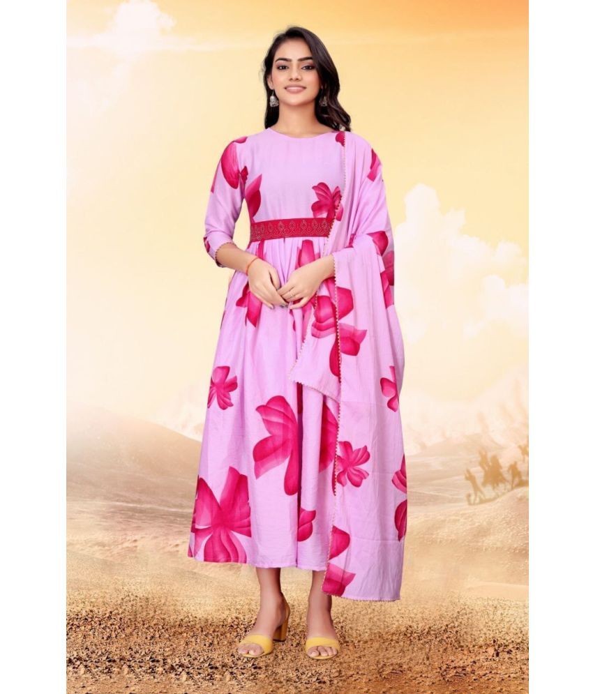     			RAIYANI FASHION Pack of 1 Cotton Blend Printed Flared Women's Kurti with Dupatta - ( Pink )