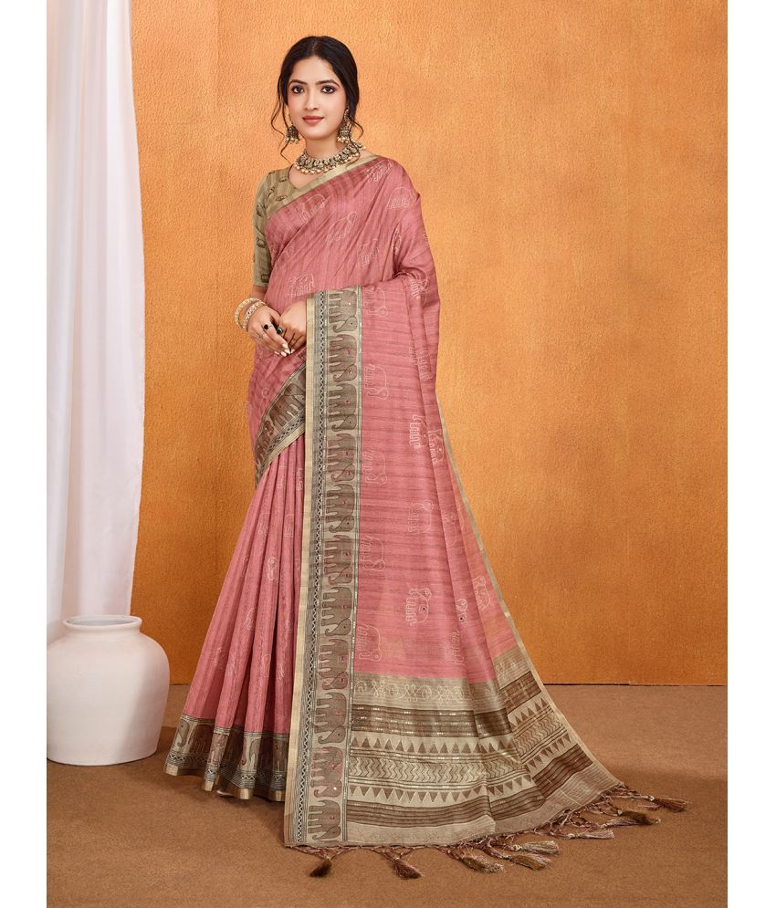     			Rekha Maniyar Cotton Silk Printed Saree With Blouse Piece ( Pink , Pack of 1 )