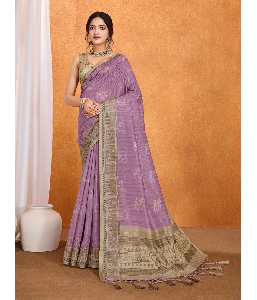     			Rekha Maniyar Cotton Silk Printed Saree With Blouse Piece ( Purple , Pack of 1 )