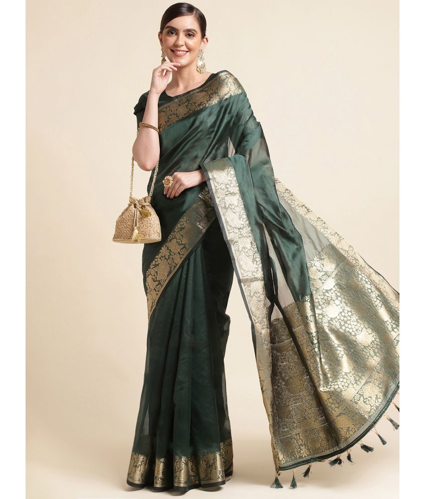     			Rekha Maniyar Silk Blend Woven Saree With Blouse Piece ( Green , Pack of 1 )