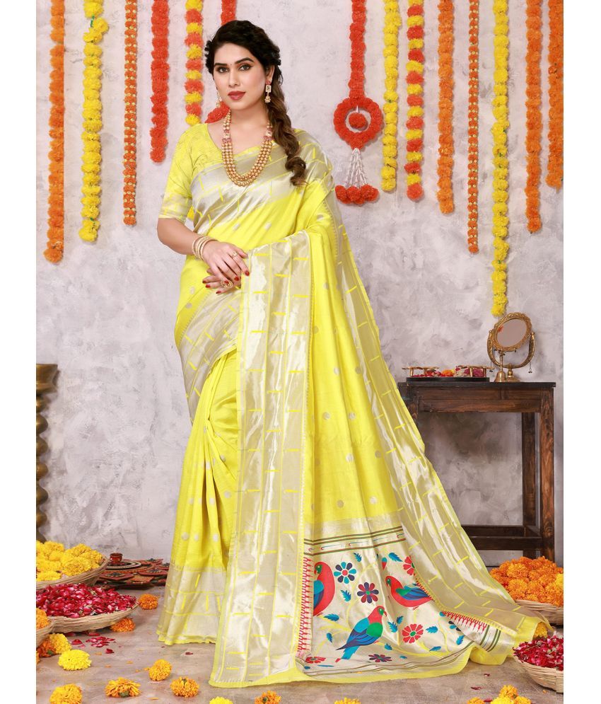     			SARIK  FASHION Banarasi Silk Embroidered Saree With Blouse Piece ( Yellow , Pack of 1 )