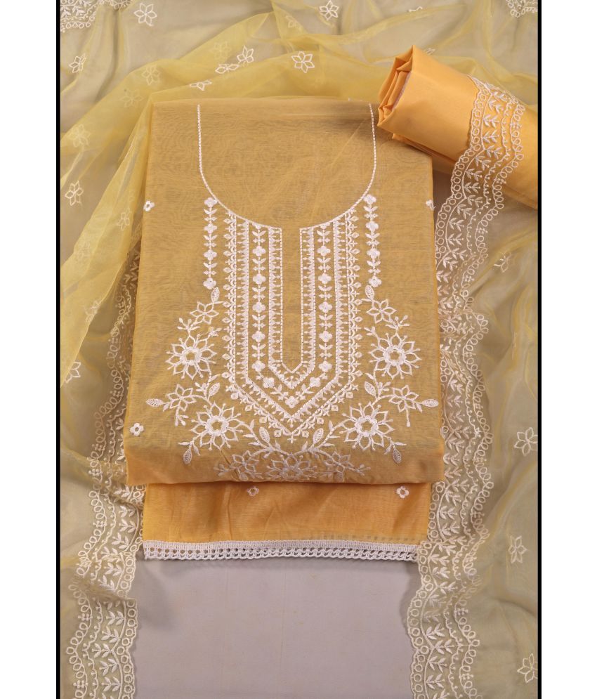     			tavas Unstitched Chanderi Embroidered Dress Material - Yellow ( Pack of 1 )