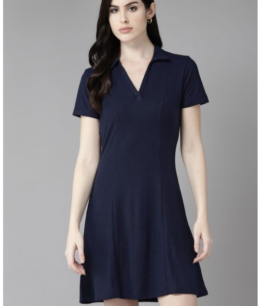     			Christy World Polyester Solid Knee Length Women's Shirt Dress - Dark Blue ( Pack of 1 )