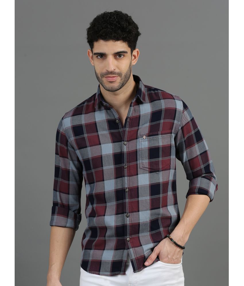     			Cool Colors 100% Cotton Slim Fit Checks Full Sleeves Men's Casual Shirt - Maroon ( Pack of 1 )