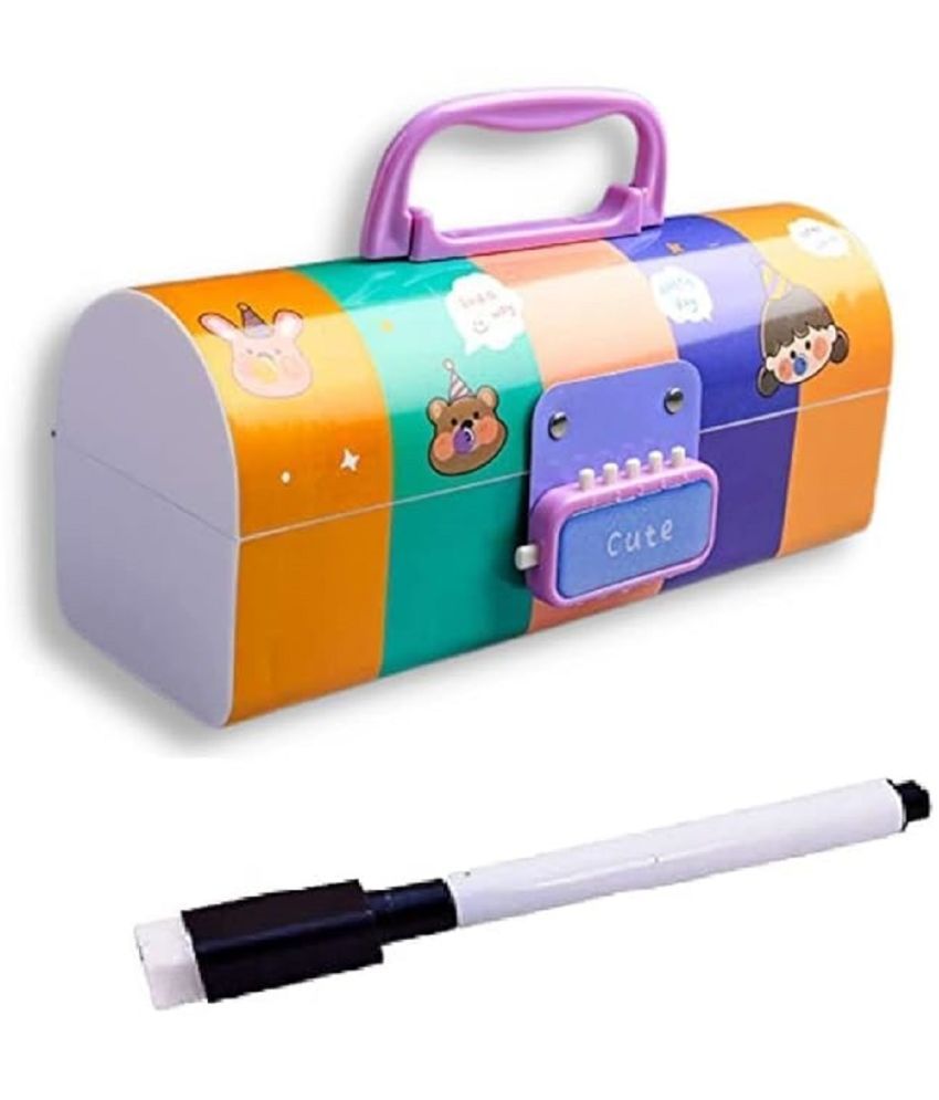     			DENFE Plastic Pen Pencil Box Suitcase Style Password Lock Pencil Case Multi-Layer Pencil Box Stationary Organizer Case for Boys Girls Kids