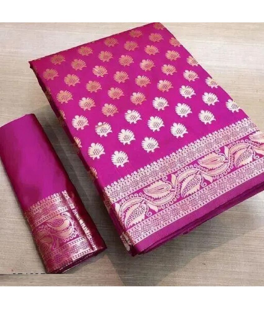     			Gazal Fashions Banarasi Silk Woven Saree With Blouse Piece ( Pink , Pack of 1 )