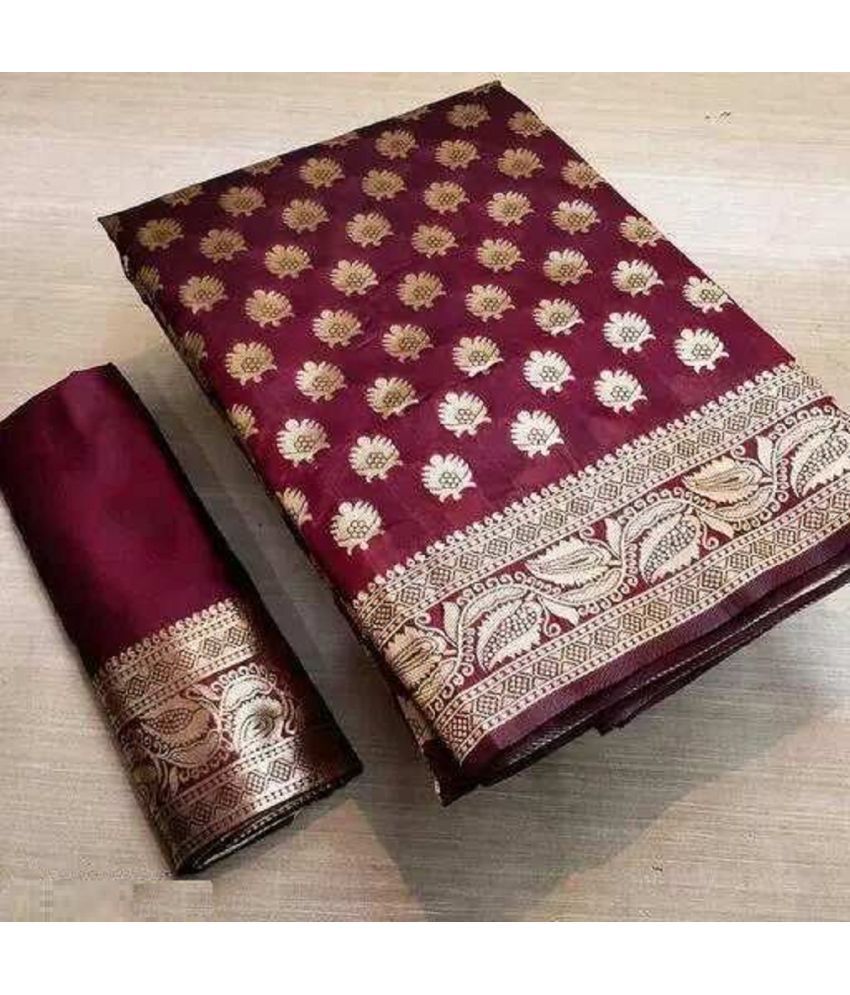     			Gazal Fashions Banarasi Silk Woven Saree With Blouse Piece ( Maroon , Pack of 1 )