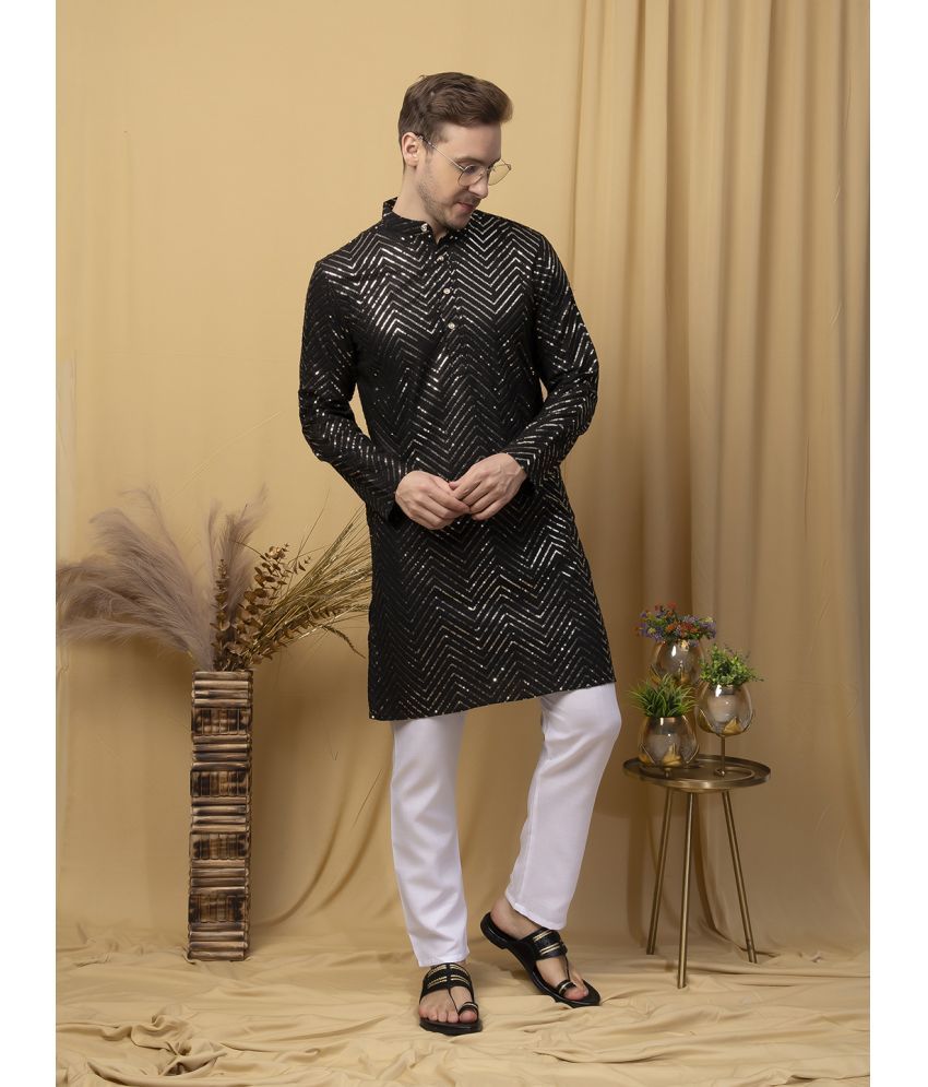     			Hangup Black Rayon Regular Fit Men's Kurta Pyjama Set ( Pack of 1 )