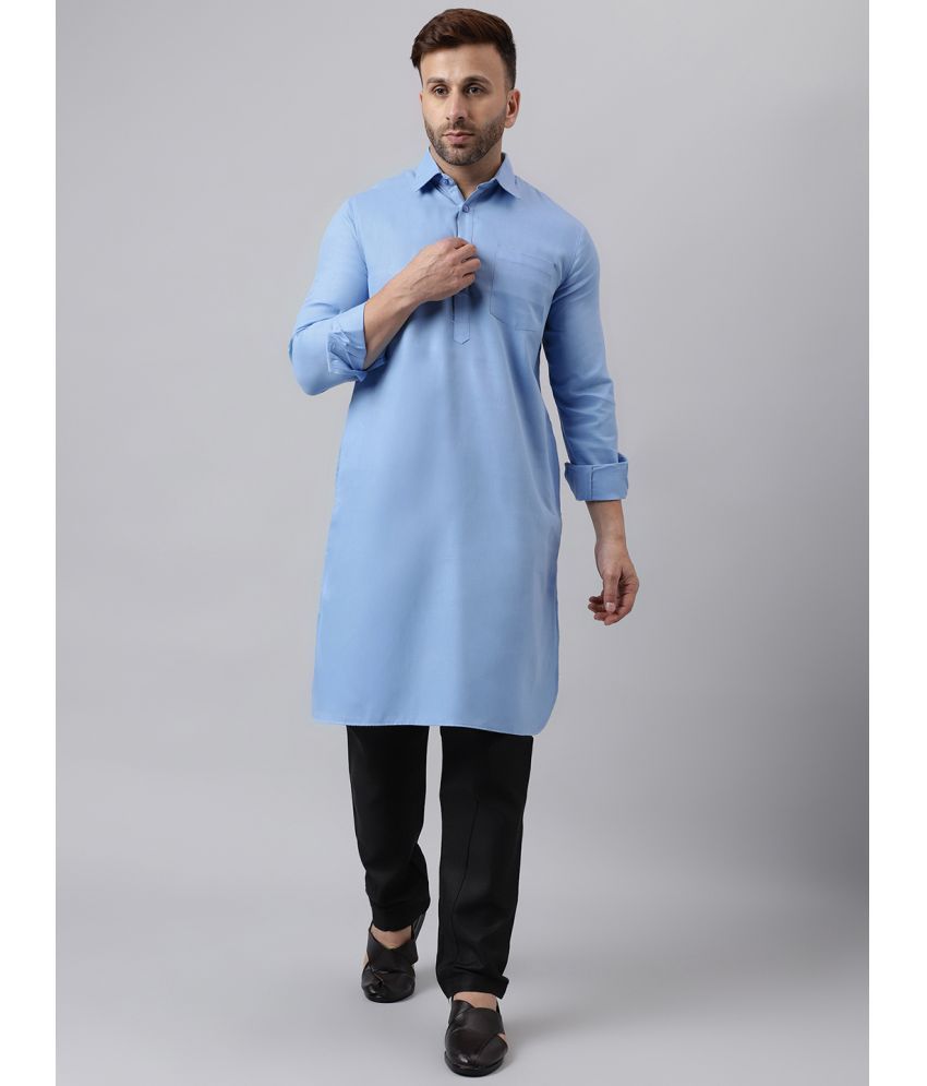     			Hangup Blue Blended Fabric Regular Fit Men's Kurta Pyjama Set ( Pack of 1 )