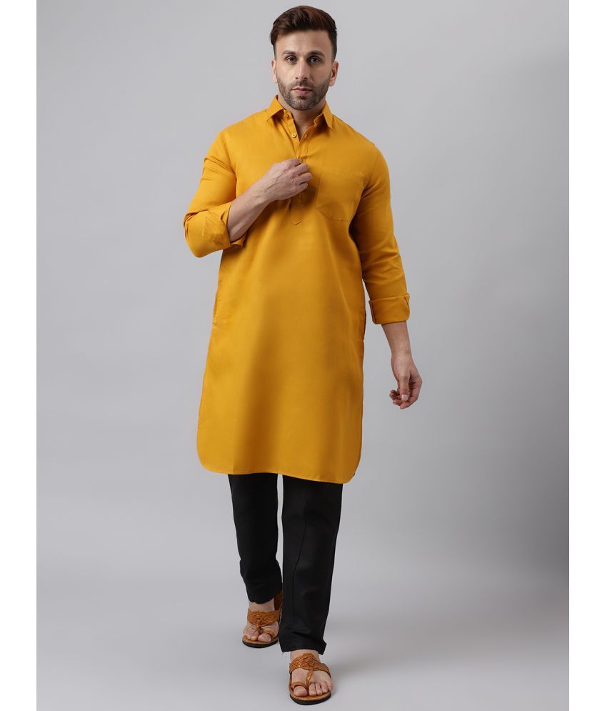     			Hangup Mustard Blended Fabric Regular Fit Men's Kurta Pyjama Set ( Pack of 1 )