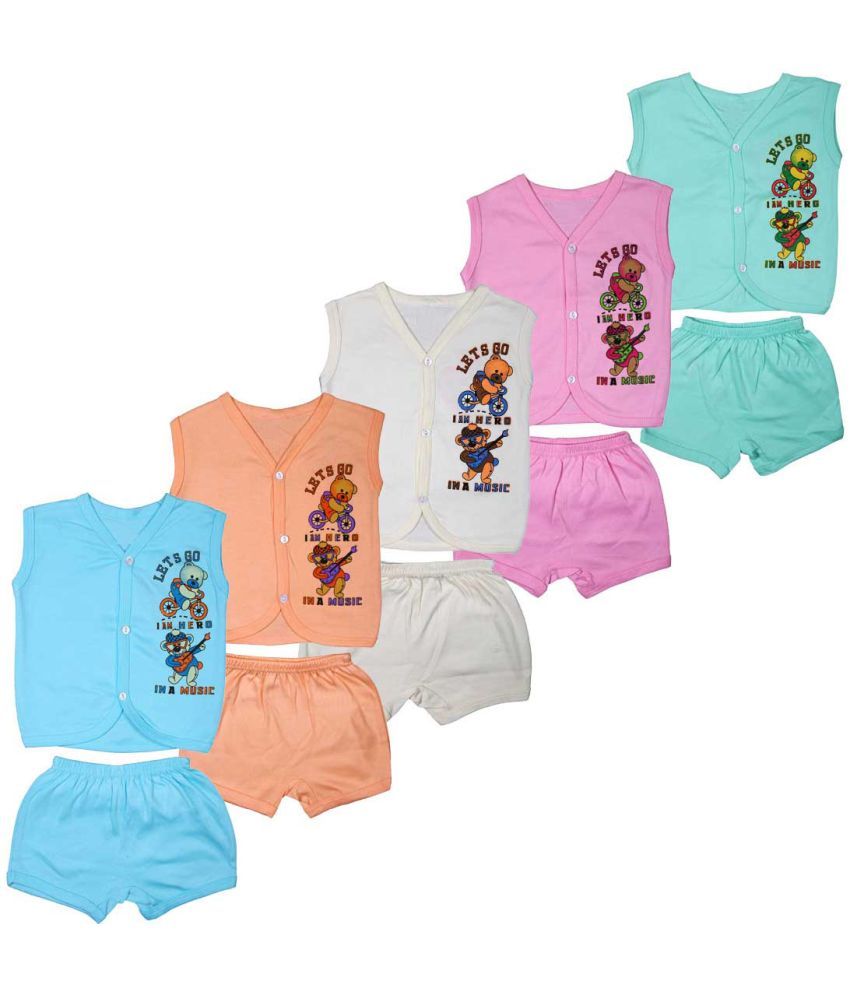     			JUST TRY FASHION Pack of 5 Unisex for Baby Cotton Top & Shorts ( Multicolor 2 )