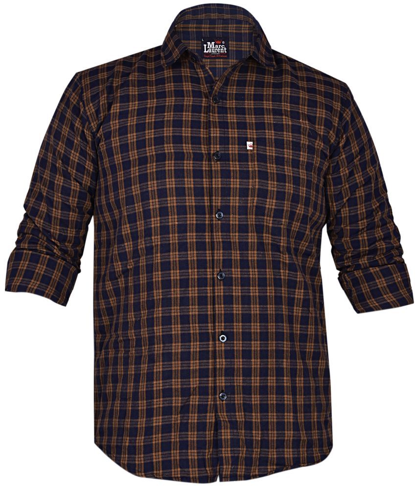     			Marc Laurent Cotton Blend Regular Fit Checks Full Sleeves Men's Casual Shirt - Brown ( Pack of 1 )