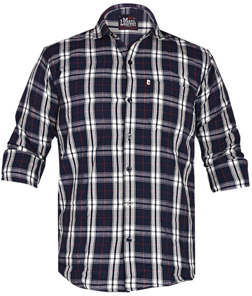     			Marc Laurent Cotton Blend Regular Fit Checks Full Sleeves Men's Casual Shirt - Blue ( Pack of 1 )