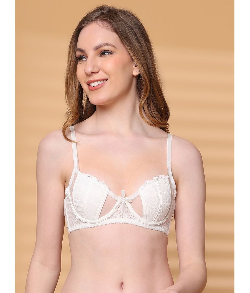     			PrettyCat Pack of 1 Net Lightly Padded Balconette Bra For Women ( White )