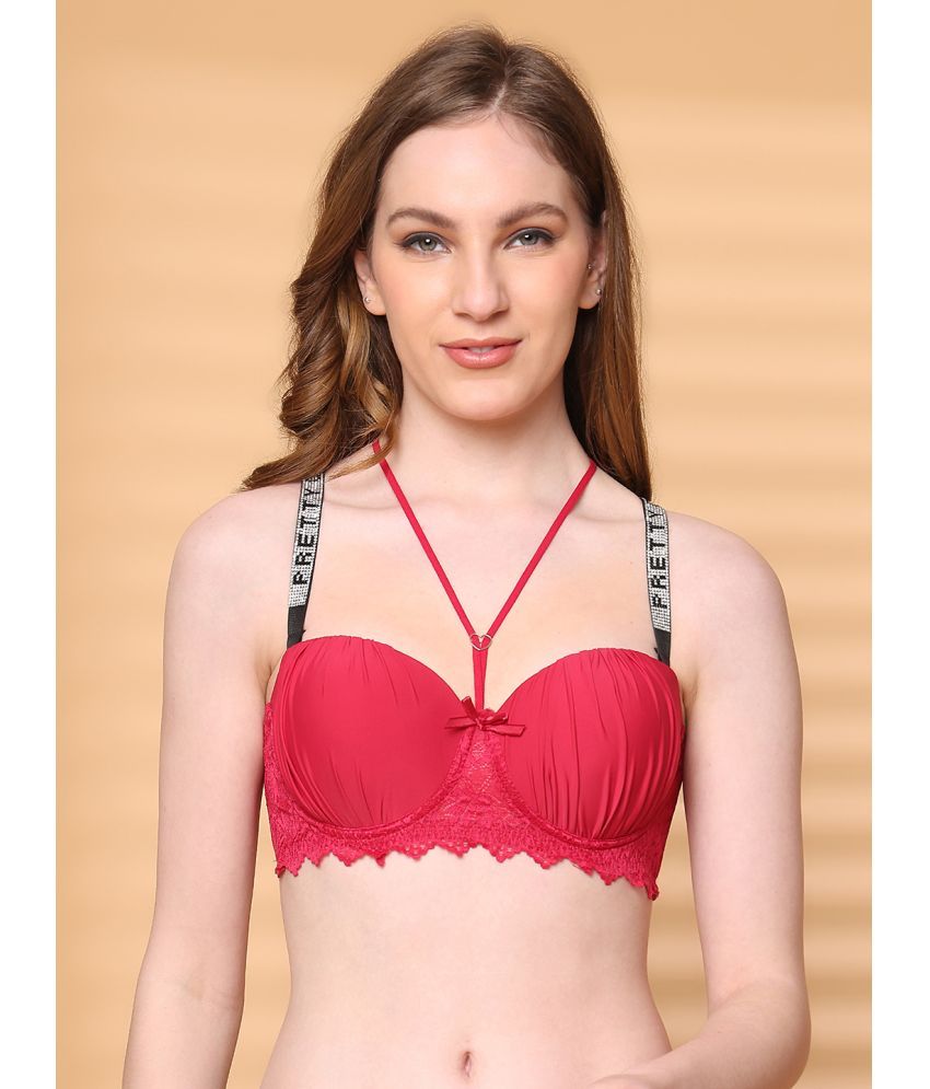     			PrettyCat Pack of 1 Polyester Lightly Padded Balconette Bra For Women ( Red )