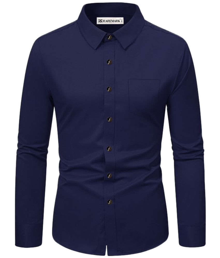     			RAREMARK Cotton Blend Slim Fit Solids Full Sleeves Men's Casual Shirt - Navy Blue ( Pack of 1 )