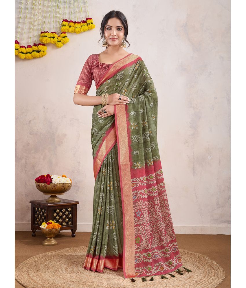     			Rekha Maniyar Crepe Printed Saree With Blouse Piece ( Green , Pack of 1 )