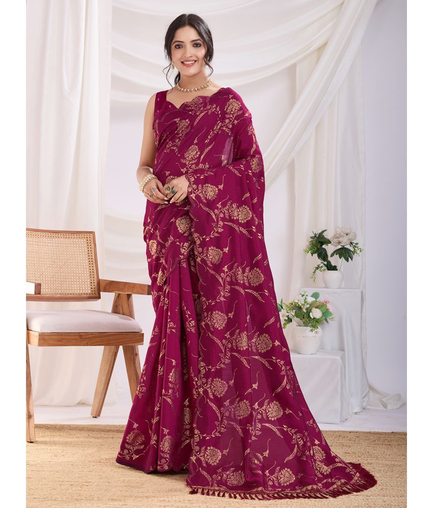     			Rekha Maniyar Silk Blend Woven Saree With Blouse Piece ( Maroon , Pack of 1 )