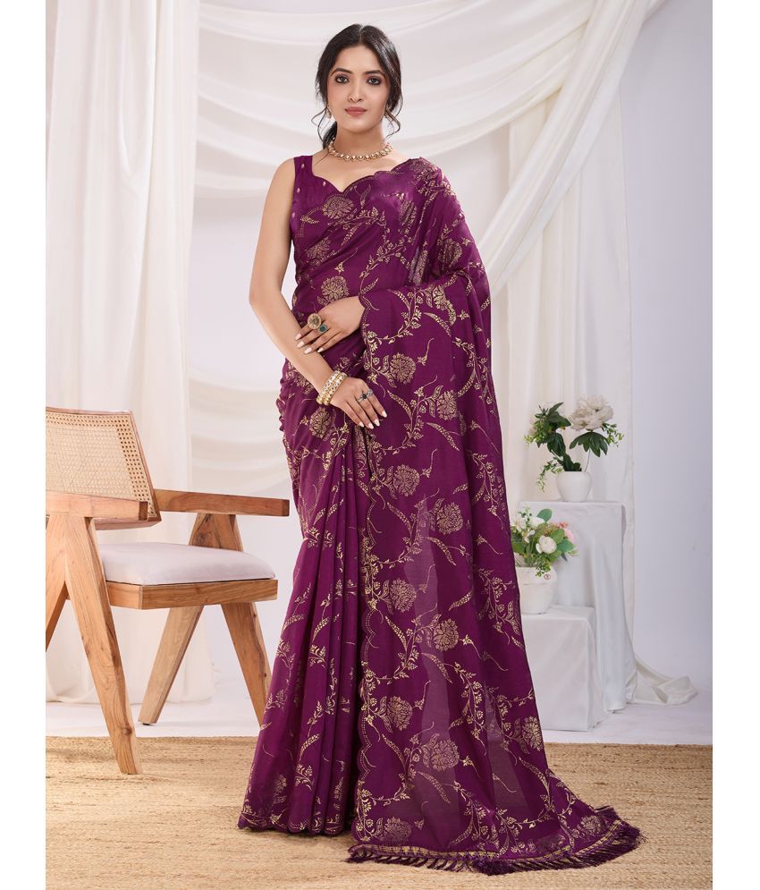     			Rekha Maniyar Silk Blend Woven Saree With Blouse Piece ( Wine , Pack of 1 )