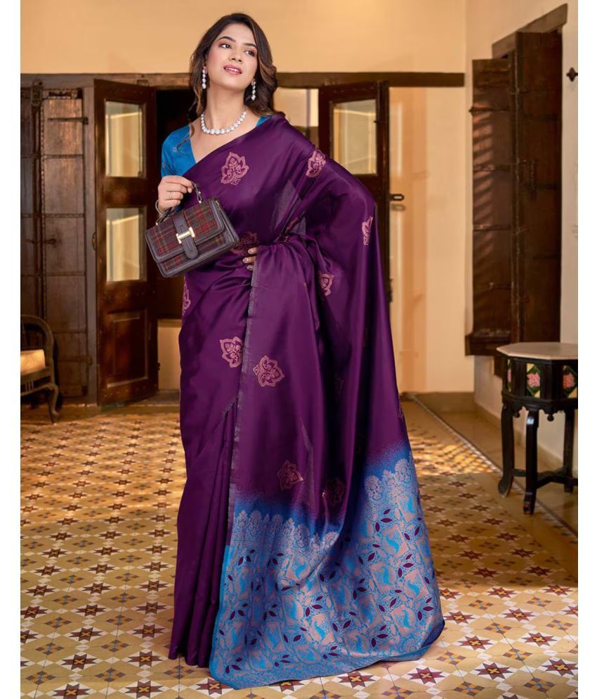     			SARIK  FASHION Banarasi Silk Woven Saree With Blouse Piece ( Wine , Pack of 1 )