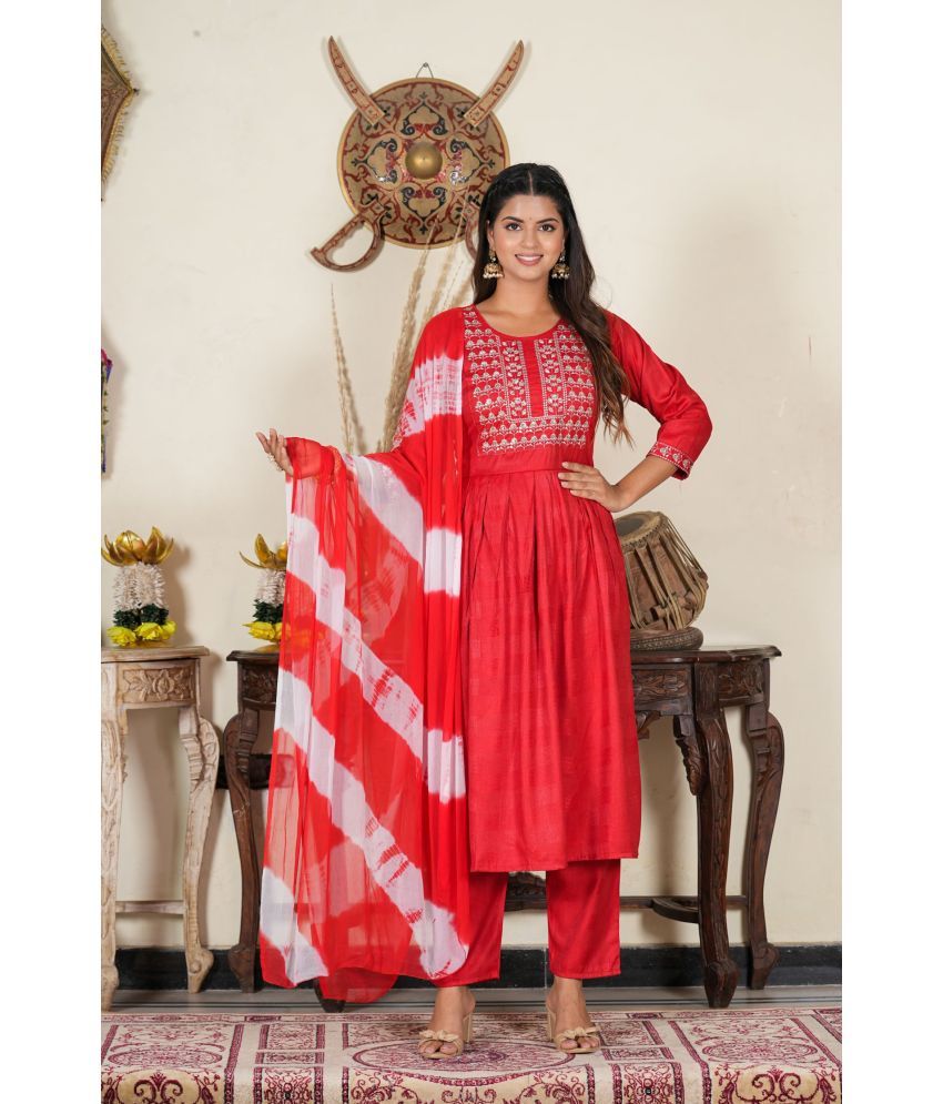     			Yash Gallery Rayon Solid Kurti With Pants Women's Stitched Salwar Suit - Red ( Pack of 1 )