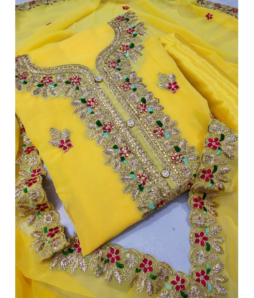     			Nayanthara Trends Unstitched Georgette Embroidered Dress Material - Yellow ( Pack of 1 )