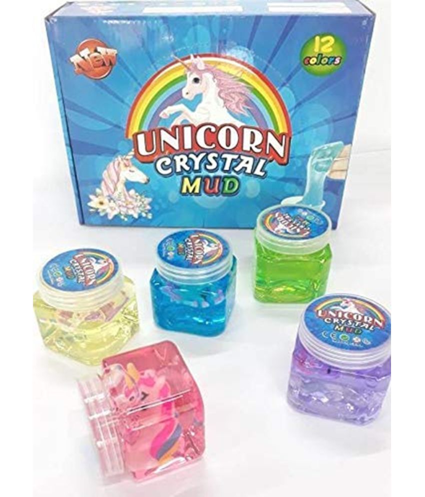     			ATIPRIYA Collection Fancy Unicorn Crystal Clay Slime Toy for Kids and Adults, Soft and Non-Sticky, Assorted Colours (4 PCs Set).