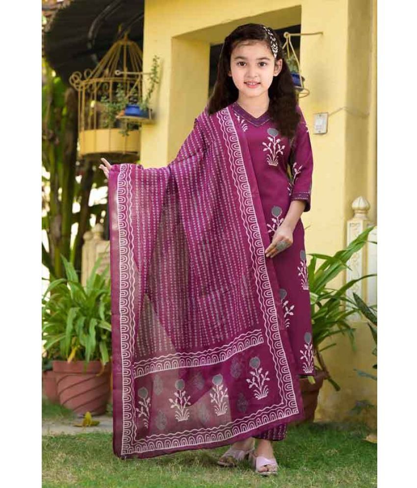     			Bholukart Girls Cotton Blend Kurti with Salwar ( Pack of 1 , Purple )