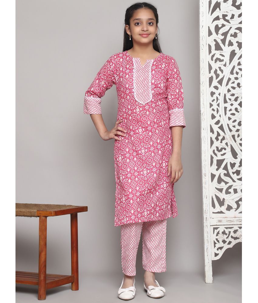     			Bholukart Girls Cotton Blend Kurti with Salwar ( Pack of 1 , Pink )