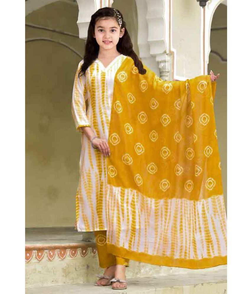     			Bholukart Girls Cotton Blend Kurti with Salwar ( Pack of 1 , Yellow )