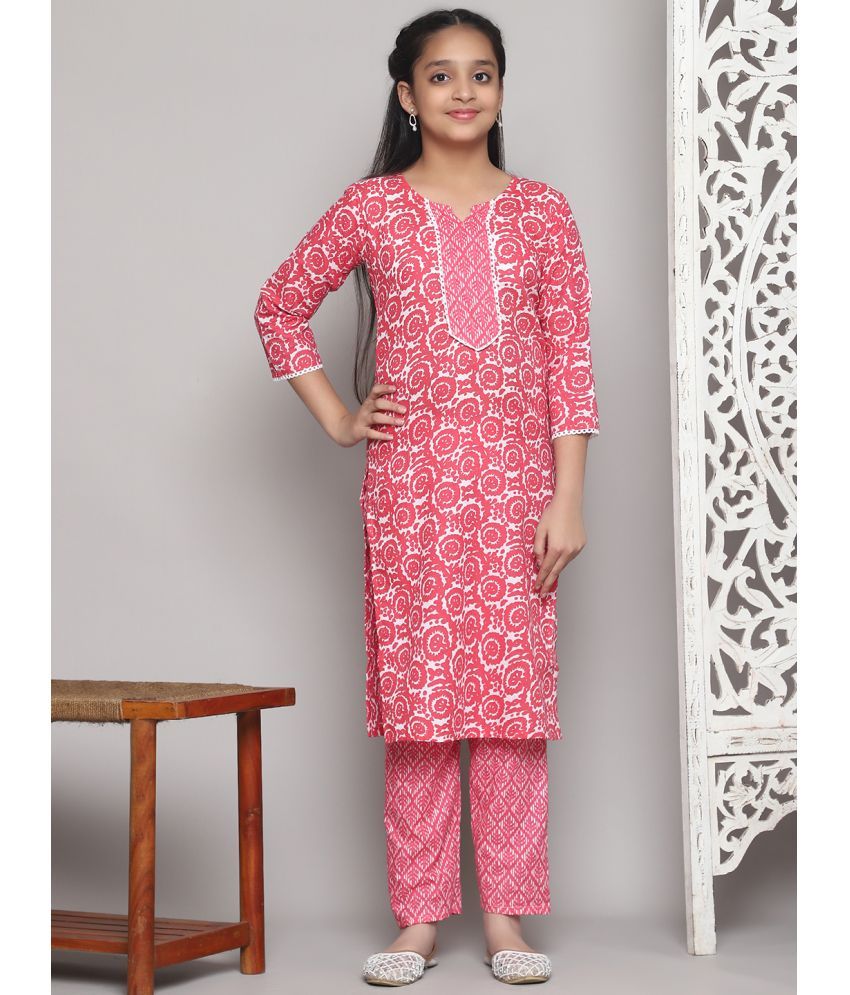     			Bholukart Girls Cotton Blend Kurti with Salwar ( Pack of 1 , Pink )