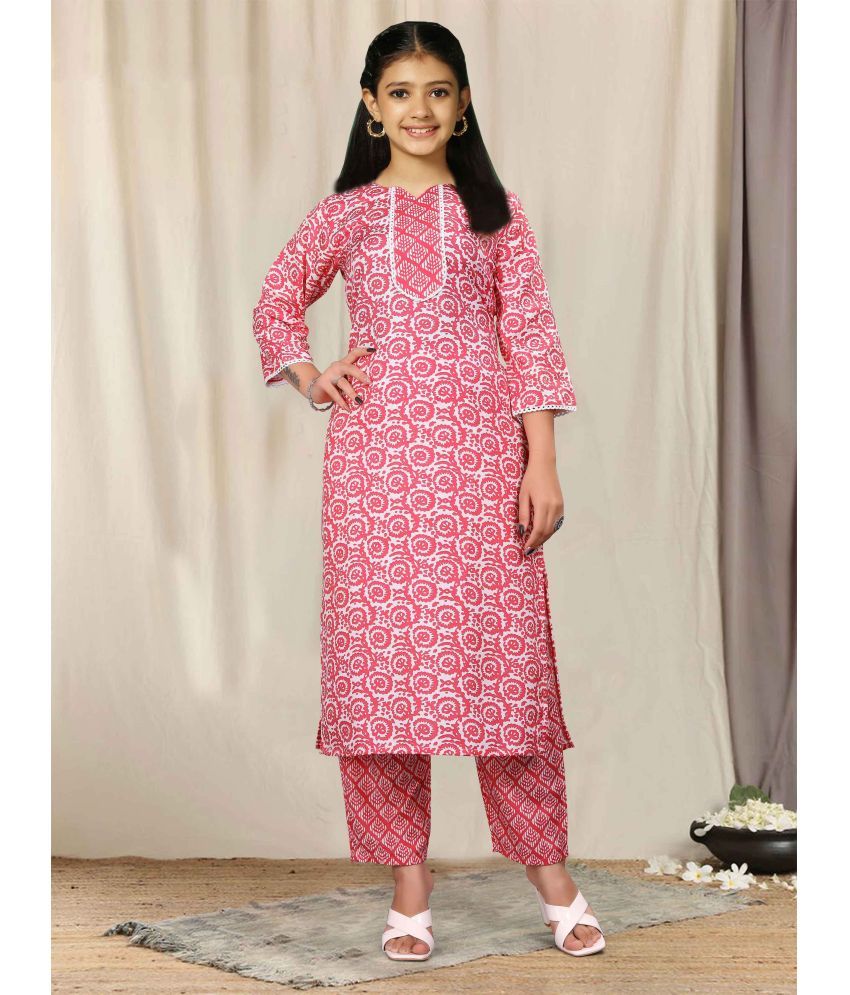     			Bholukart Girls Cotton Blend Kurti with Churidar ( Pack of 1 , Multicolor )