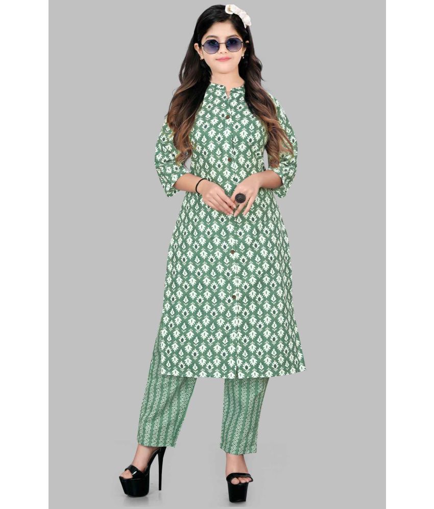     			Bholukart Girls Cotton Blend Kurti with Salwar ( Pack of 1 , Green )