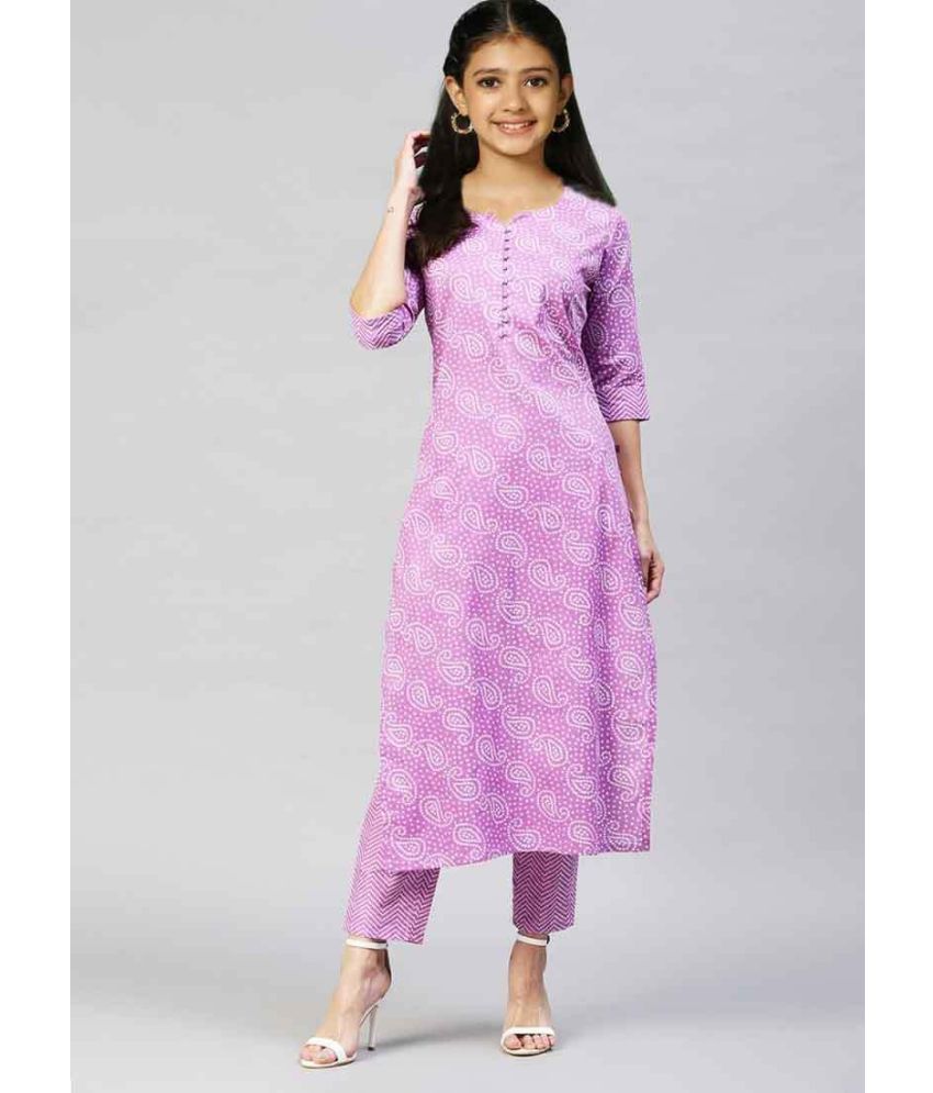     			Bholukart Girls Cotton Blend Kurti with Churidar ( Pack of 1 , Pink )