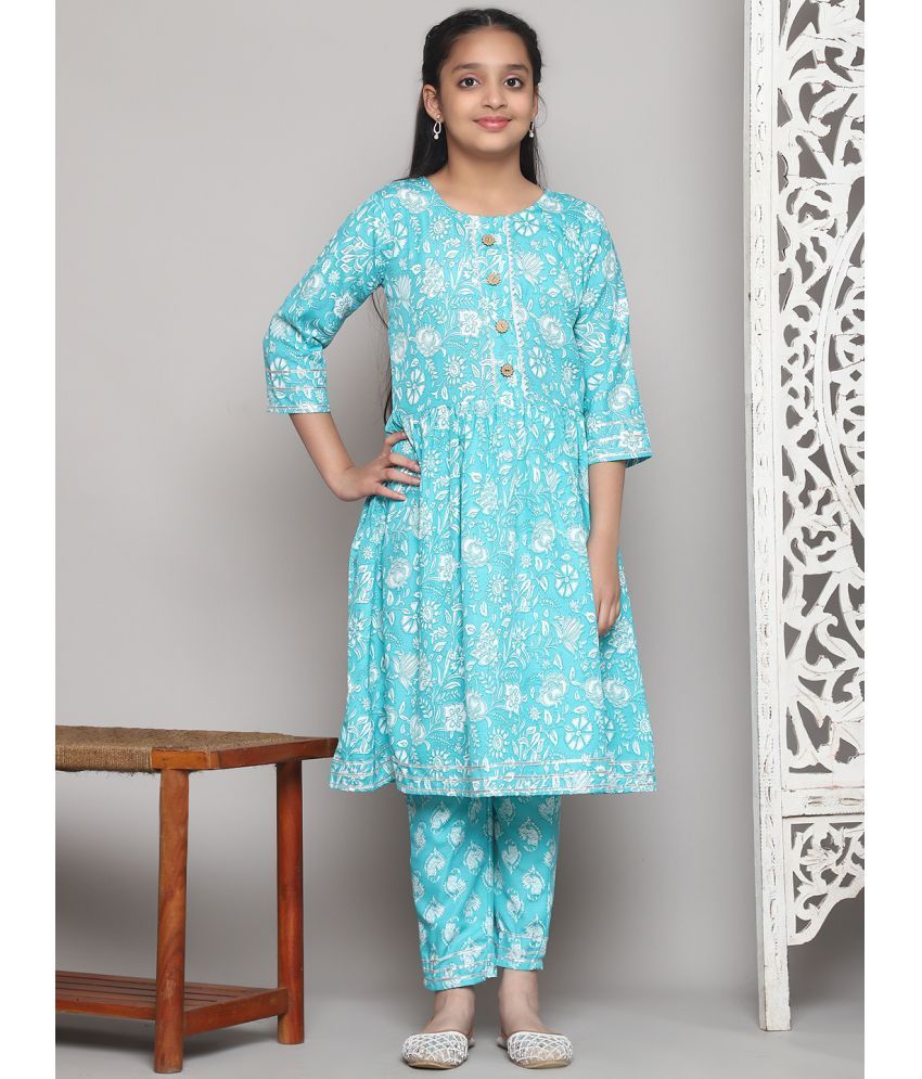     			Bholukart Girls Cotton Blend Kurti with Salwar ( Pack of 1 , Light Blue )