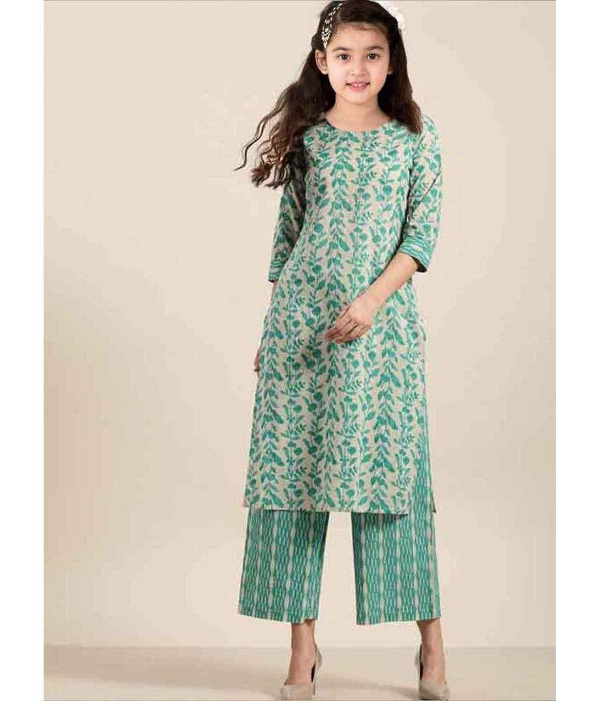     			Bholukart Girls Cotton Blend Kurti with Salwar ( Pack of 1 , Green )