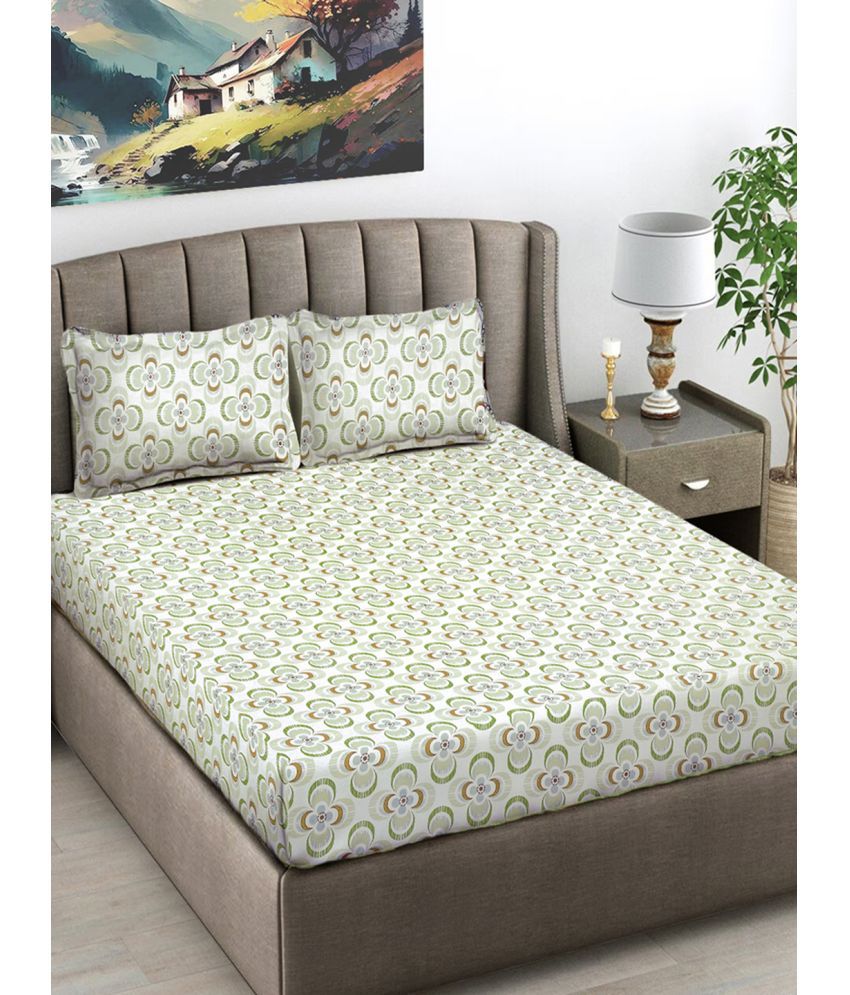     			FABINALIV Poly Cotton 1 Double Bedsheet with 2 Pillow Covers ( Green )