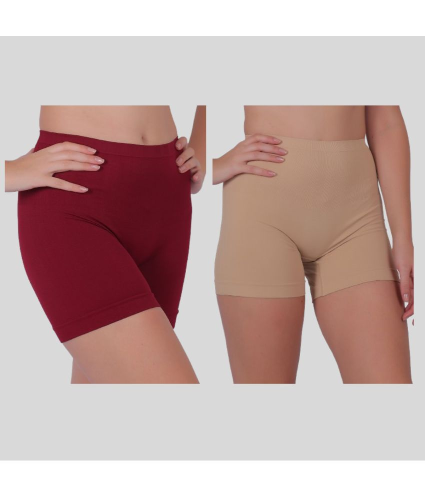     			Pia Trends Pack of 2 Cotton Blend Women's Tummy Tucker ( Maroon,Beige )