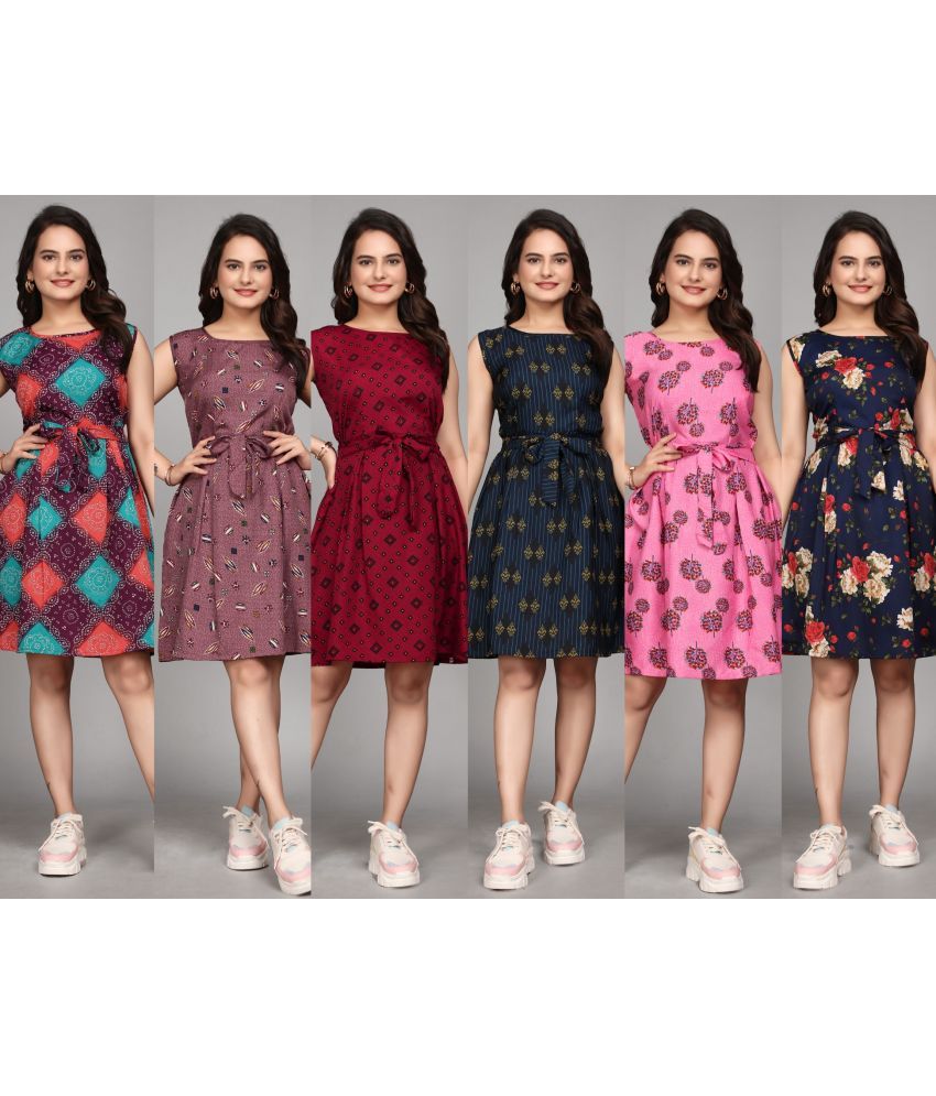     			KALAVRITTA Crepe Printed Above Knee Women's Fit & Flare Dress - Multicolor ( Pack of 6 )