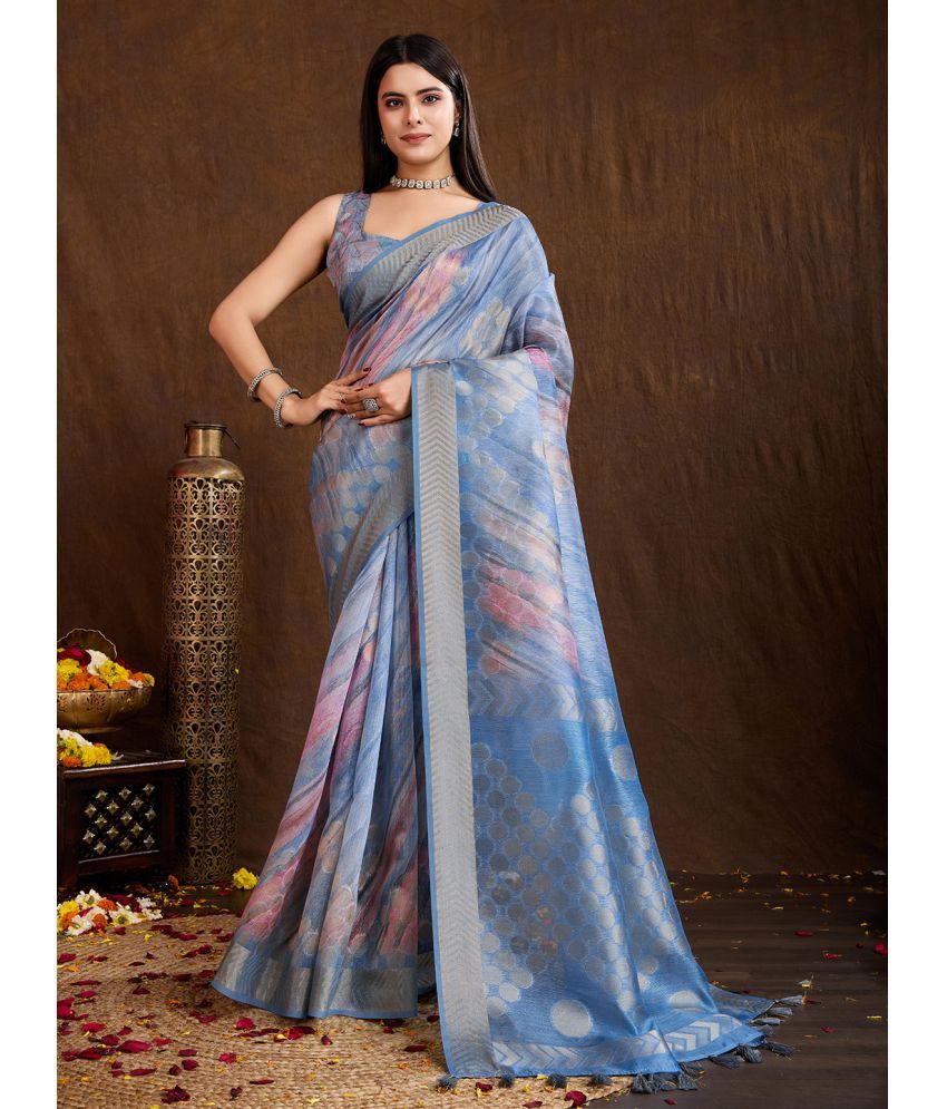     			MANTROTSAV Cotton Blend Printed Saree With Blouse Piece ( Light Blue , Pack of 1 )