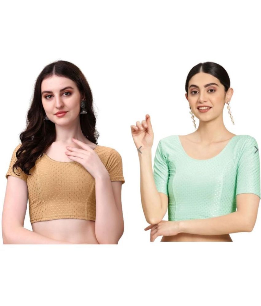     			RUNAYA NX Beige Readymade without Pad Lycra Women's Blouse ( Pack of 2 )