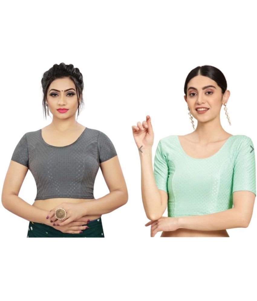     			RUNAYA NX Grey Readymade without Pad Lycra Women's Blouse ( Pack of 2 )