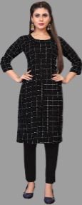     			RUNAYA NX Pack of 1 Viscose Rayon Checks Straight Women's Kurti - ( Black )