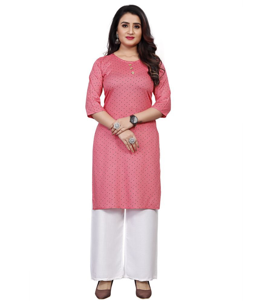     			RUNAYA NX Pack of 1 Viscose Rayon Printed Straight Women's Kurti - ( Pink )