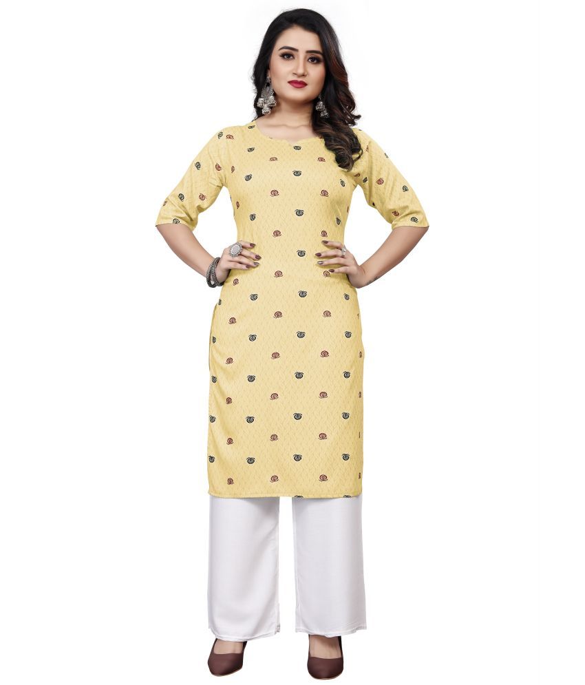     			RUNAYA NX Pack of 1 Viscose Rayon Solid Straight Women's Kurti - ( Yellow )