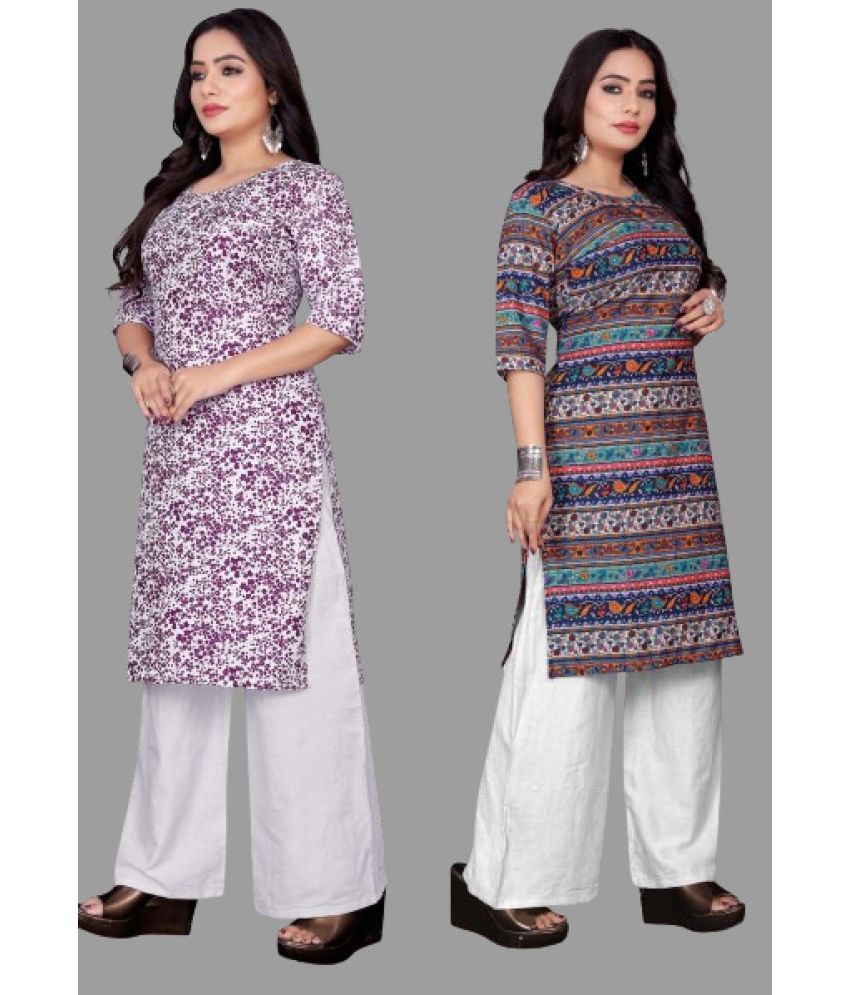     			RUNAYA NX Pack of 2 Crepe Printed A-line Women's Kurti - ( White )