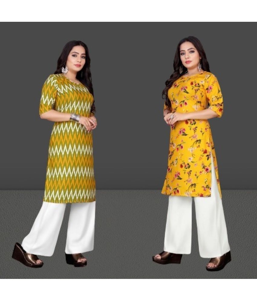     			RUNAYA NX Pack of 2 Crepe Printed A-line Women's Kurti - ( Yellow )