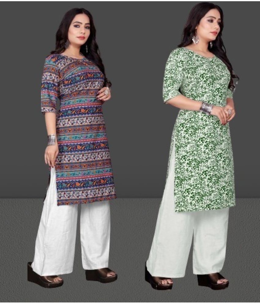     			RUNAYA NX Pack of 2 Crepe Printed A-line Women's Kurti - ( Green )