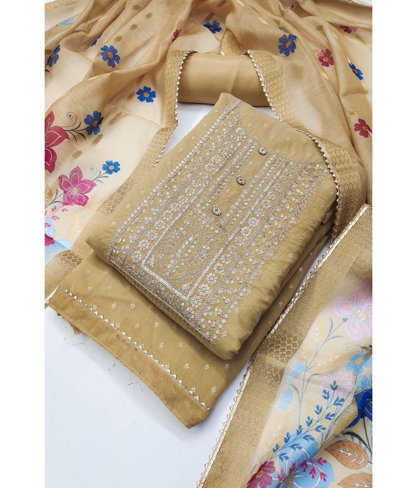     			tavas Unstitched Chanderi Embellished Dress Material - Beige ( Pack of 1 )