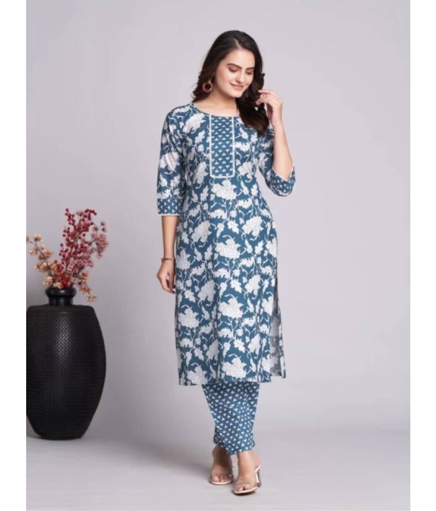     			BOUGHT FIRST Pack of 1 Cotton Silk Printed Straight Women's Kurti - ( Blue )